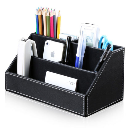 White Smoke Pu Leather Desk Organizer with 5 Compartments Holder, Multi-Functional Office Supplies Storage Caddy for Pen/Pencil, Phones, Remote Controller and Desktop Accessorie Black（Only storage box） Craft Storage & Lighting