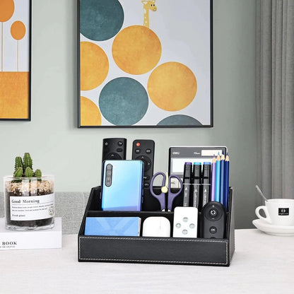 Lavender Pu Leather Desk Organizer with 5 Compartments Holder, Multi-Functional Office Supplies Storage Caddy for Pen/Pencil, Phones, Remote Controller and Desktop Accessorie Black（Only storage box） Craft Storage & Lighting