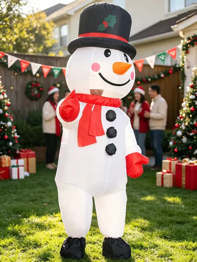 Misty Rose Black Hat Snowman Christmas Inflatable Costume, Polyester Adult Big Hat Snowman Christmas Inflatable Costume, Role-Playing Inflatable Costume Dress-Up Prop, suitable for Christmas, Halloween, Carnival, various activities and parties (costume does not meas Christmas