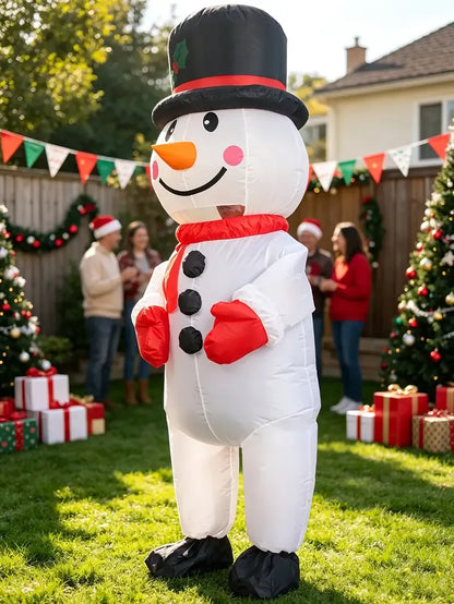 White Smoke Black Hat Snowman Christmas Inflatable Costume, Polyester Adult Big Hat Snowman Christmas Inflatable Costume, Role-Playing Inflatable Costume Dress-Up Prop, suitable for Christmas, Halloween, Carnival, various activities and parties (costume does not meas Christmas