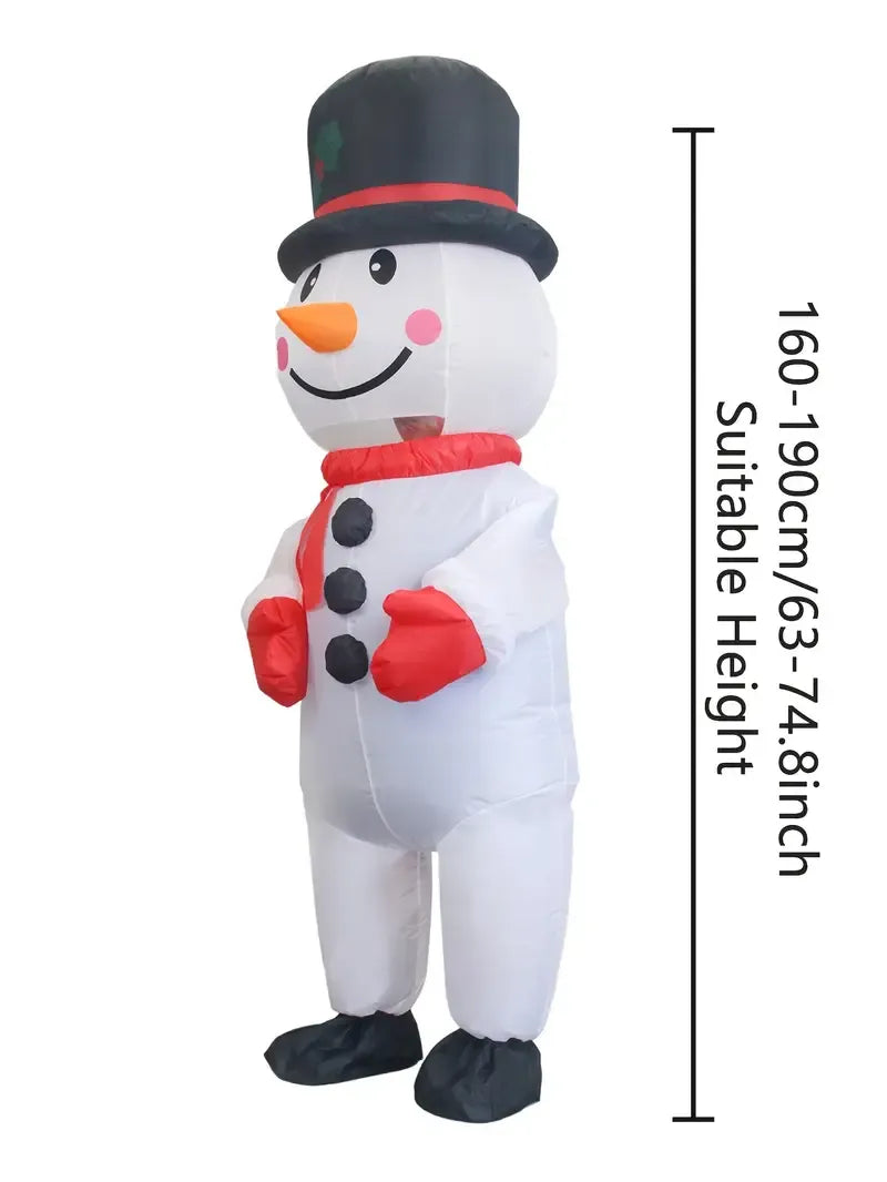 White Smoke Black Hat Snowman Christmas Inflatable Costume, Polyester Adult Big Hat Snowman Christmas Inflatable Costume, Role-Playing Inflatable Costume Dress-Up Prop, suitable for Christmas, Halloween, Carnival, various activities and parties (costume does not meas Christmas