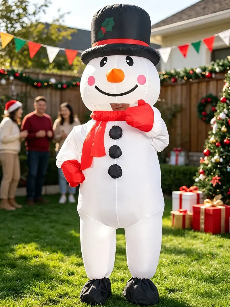 Lavender Black Hat Snowman Christmas Inflatable Costume, Polyester Adult Big Hat Snowman Christmas Inflatable Costume, Role-Playing Inflatable Costume Dress-Up Prop, suitable for Christmas, Halloween, Carnival, various activities and parties (costume does not meas Christmas