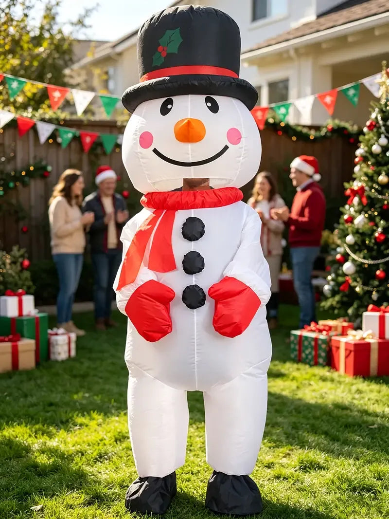 Dark Olive Green Black Hat Snowman Christmas Inflatable Costume, Polyester Adult Big Hat Snowman Christmas Inflatable Costume, Role-Playing Inflatable Costume Dress-Up Prop, suitable for Christmas, Halloween, Carnival, various activities and parties (costume does not meas Christmas
