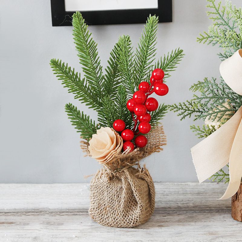 Gray Red Berry Style 25cm Desktop Mini Christmas Tree, Christmas Window Decorative Potted Plant Christmas