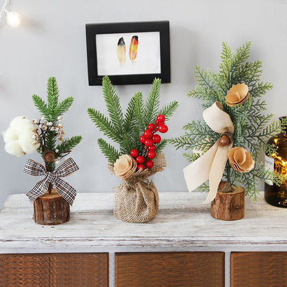 Light Gray Red Berry Style 25cm Desktop Mini Christmas Tree, Christmas Window Decorative Potted Plant Christmas