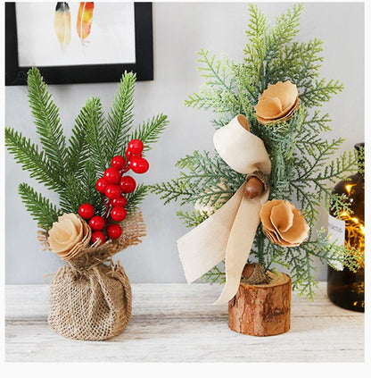 Light Gray Red Berry Style 25cm Desktop Mini Christmas Tree, Christmas Window Decorative Potted Plant Christmas
