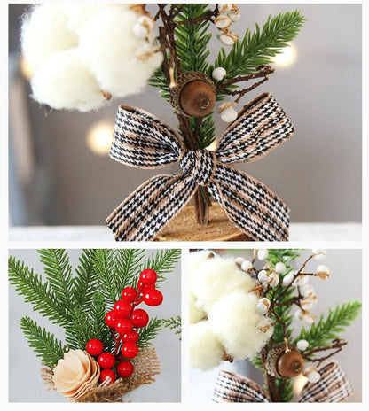 White Smoke Red Berry Style 25cm Desktop Mini Christmas Tree, Christmas Window Decorative Potted Plant Christmas