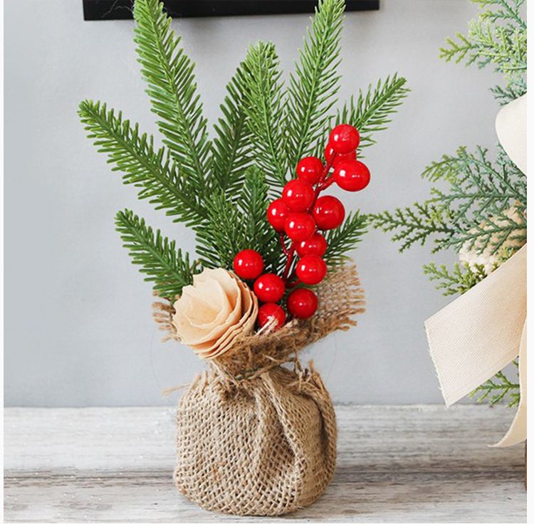 Gray Red Berry Style 25cm Desktop Mini Christmas Tree, Christmas Window Decorative Potted Plant Christmas