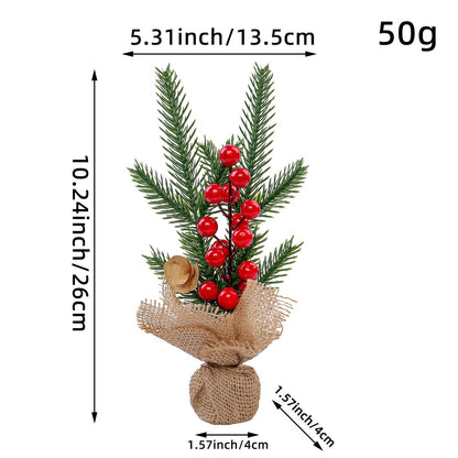 White Smoke Red Berry Style 25cm Desktop Mini Christmas Tree, Christmas Window Decorative Potted Plant Christmas