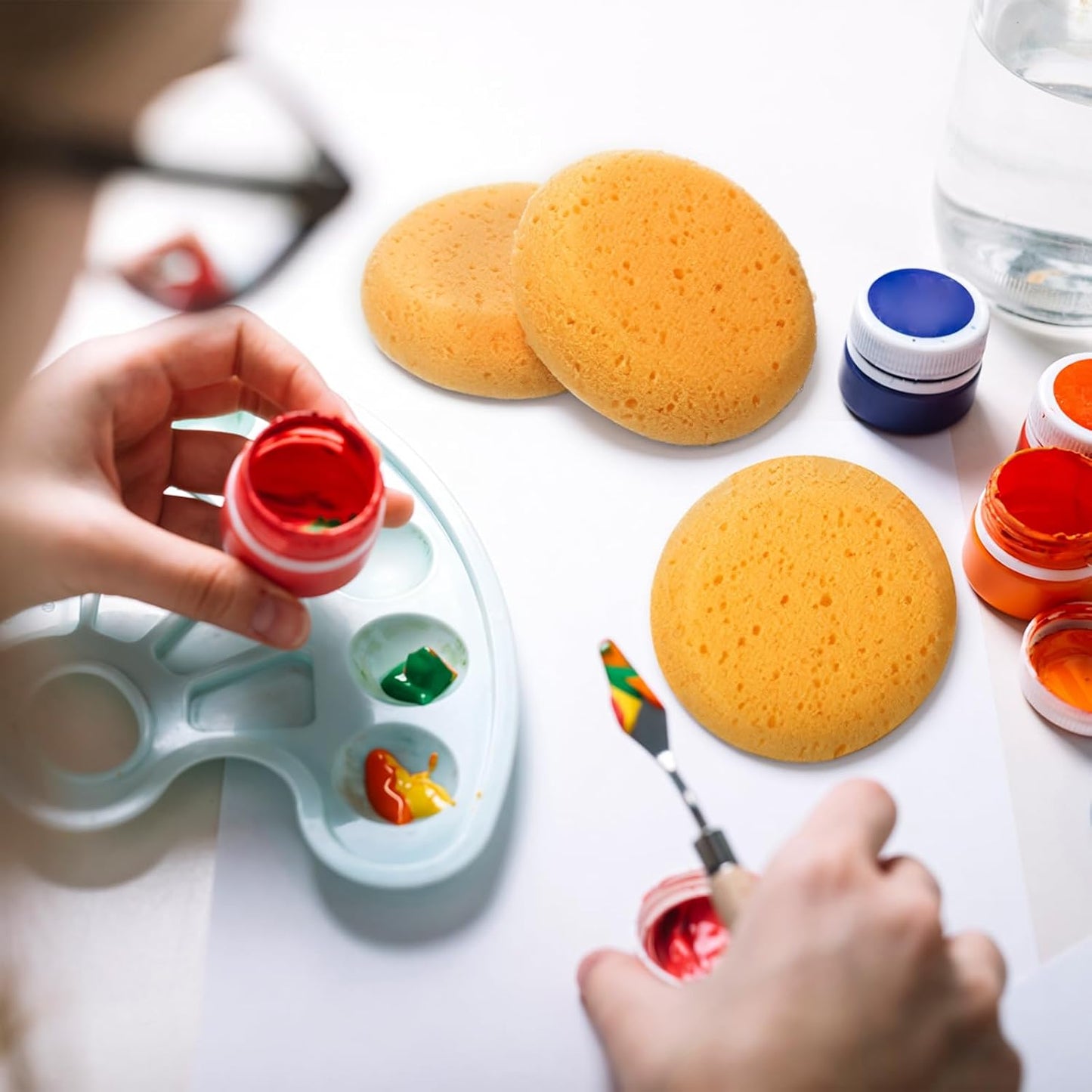 White Smoke Paint Sponge, 12 Pcs Orange Round Painting Sponges 3 Inch Artist Pottery Sponge Applicator Watercolor Sponges for Face Painting Pottery Art Crafts Ceramics Painting Accessories