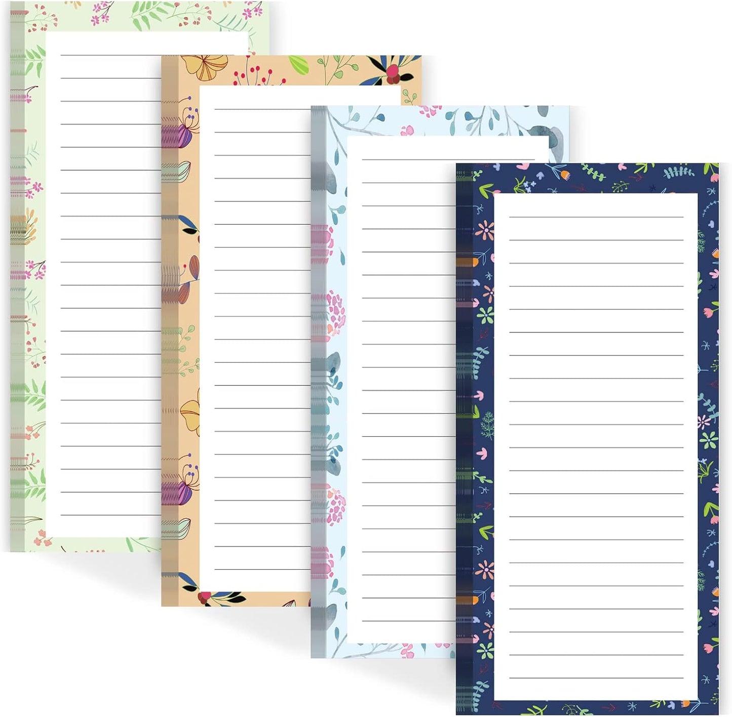 Magnetic Notepads for Refrigerator - Flower Design, 50 Sheets Per Pad, 4 Pack Memo Pads for Grocery Lists and To-Dos