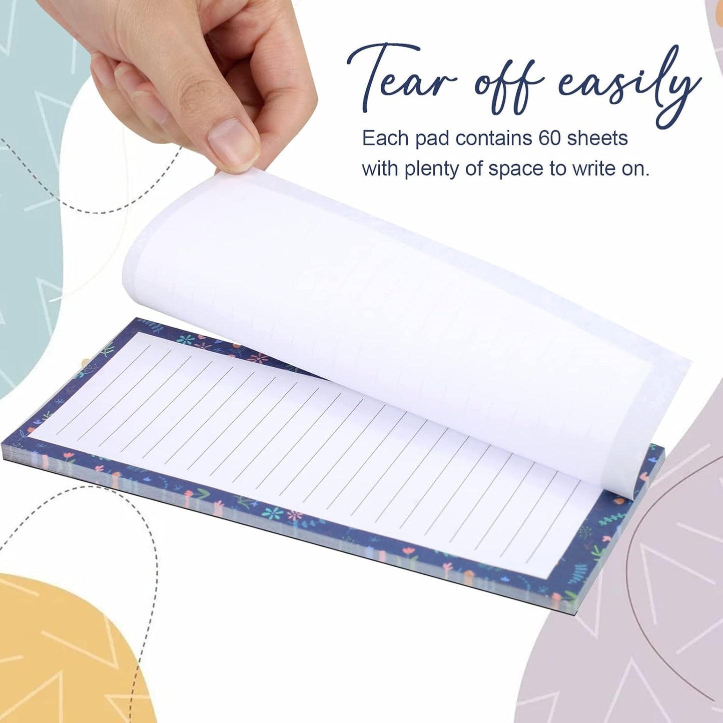 Magnetic Notepads for Refrigerator - Flower Design, 50 Sheets Per Pad, 4 Pack Memo Pads for Grocery Lists and To-Dos
