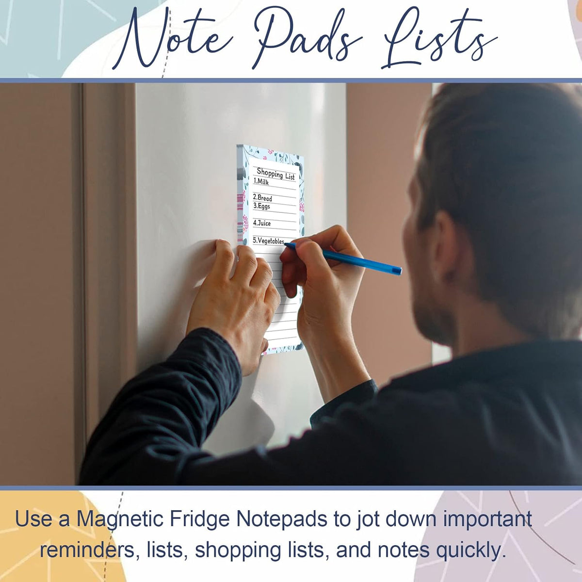 Magnetic Notepads for Refrigerator - Flower Design, 50 Sheets Per Pad, 4 Pack Memo Pads for Grocery Lists and To-Dos