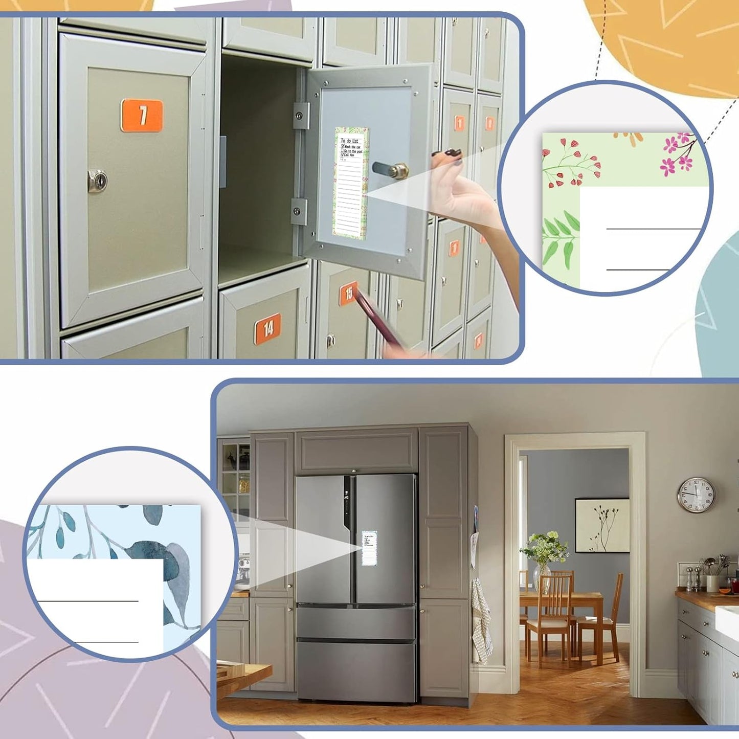 Magnetic Notepads for Refrigerator - Flower Design, 50 Sheets Per Pad, 4 Pack Memo Pads for Grocery Lists and To-Dos