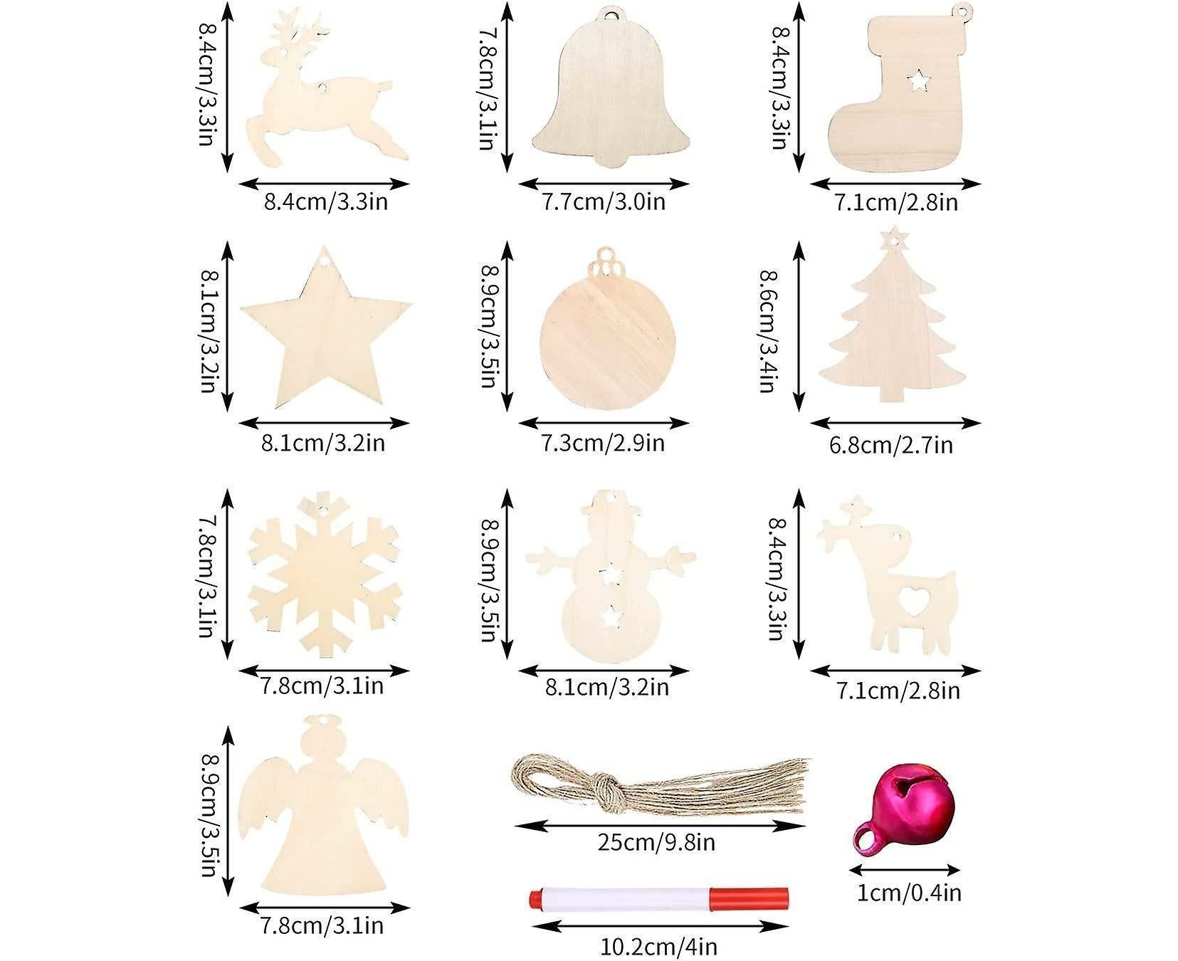 White Smoke Wooden Christmas Decoration, Assorted styles, 100pcs Christmas