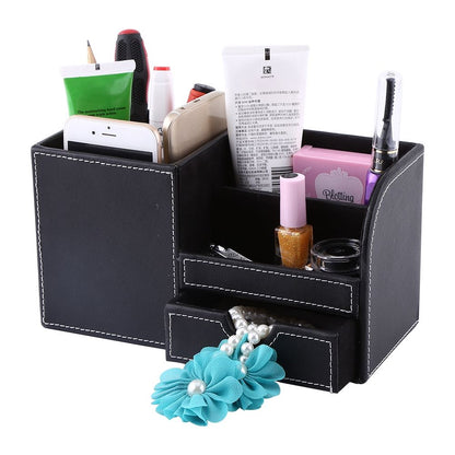 White Smoke 1Pc Wooden Leather Multifunction Desk Stationery Organizer Storage Box Pen Pencil Holder Case Craft Storage & Lighting