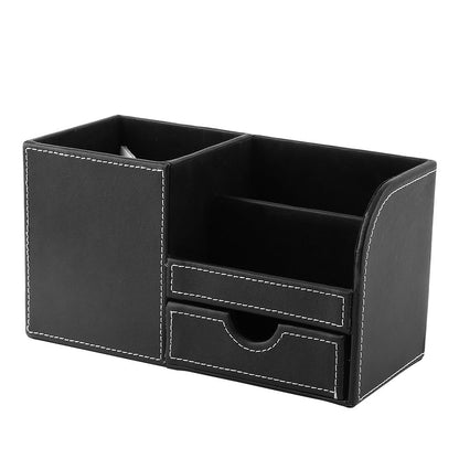 Black 1Pc Wooden Leather Multifunction Desk Stationery Organizer Storage Box Pen Pencil Holder Case Craft Storage & Lighting