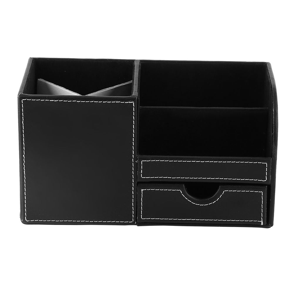 Dark Slate Gray 1Pc Wooden Leather Multifunction Desk Stationery Organizer Storage Box Pen Pencil Holder Case Craft Storage & Lighting