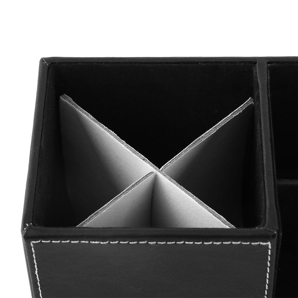 Black 1Pc Wooden Leather Multifunction Desk Stationery Organizer Storage Box Pen Pencil Holder Case Craft Storage & Lighting