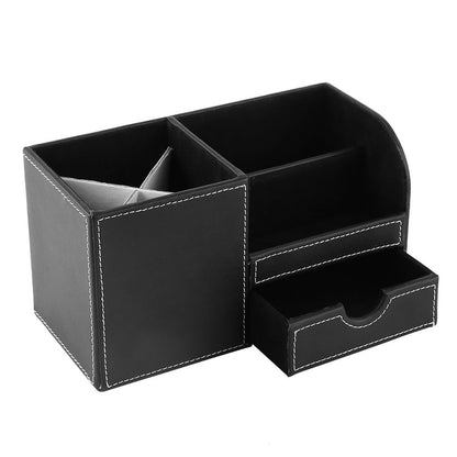 White Smoke 1Pc Wooden Leather Multifunction Desk Stationery Organizer Storage Box Pen Pencil Holder Case Craft Storage & Lighting