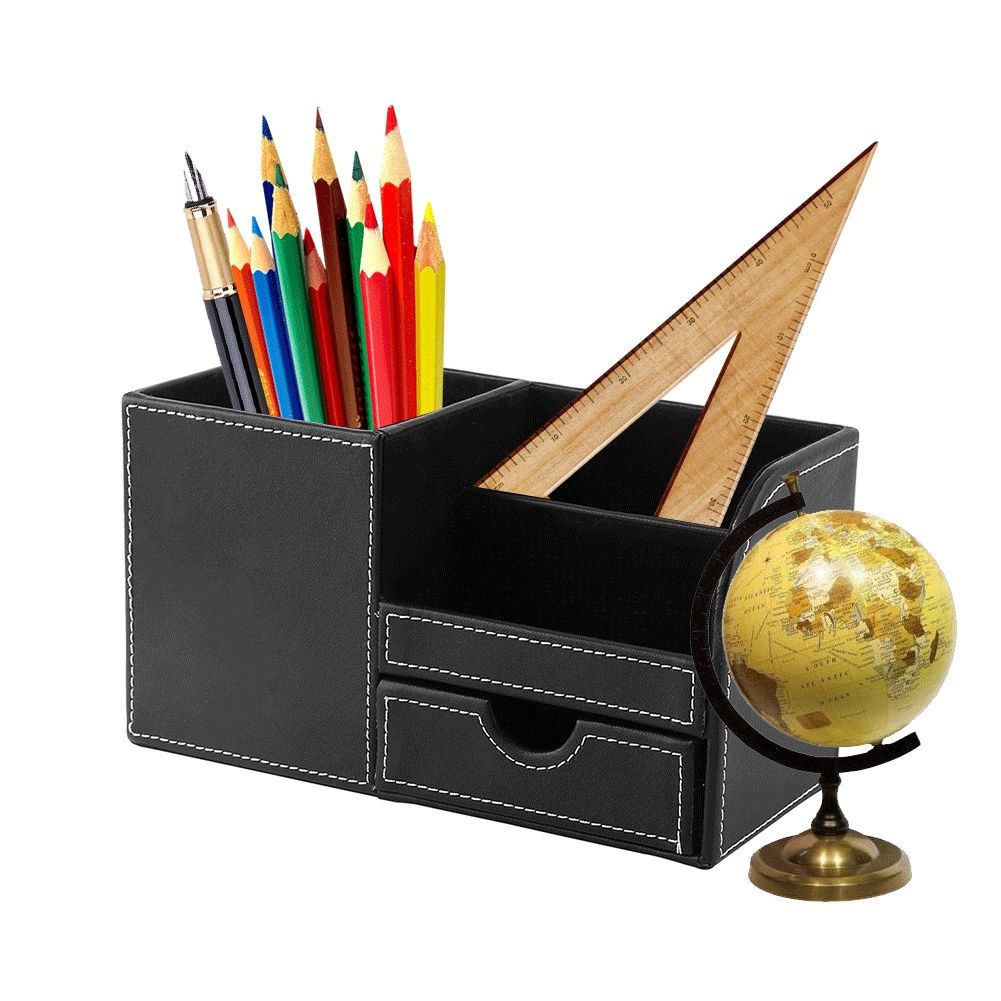 White Smoke 1Pc Wooden Leather Multifunction Desk Stationery Organizer Storage Box Pen Pencil Holder Case Craft Storage & Lighting