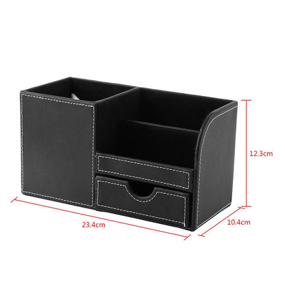 White Smoke 1Pc Wooden Leather Multifunction Desk Stationery Organizer Storage Box Pen Pencil Holder Case Craft Storage & Lighting