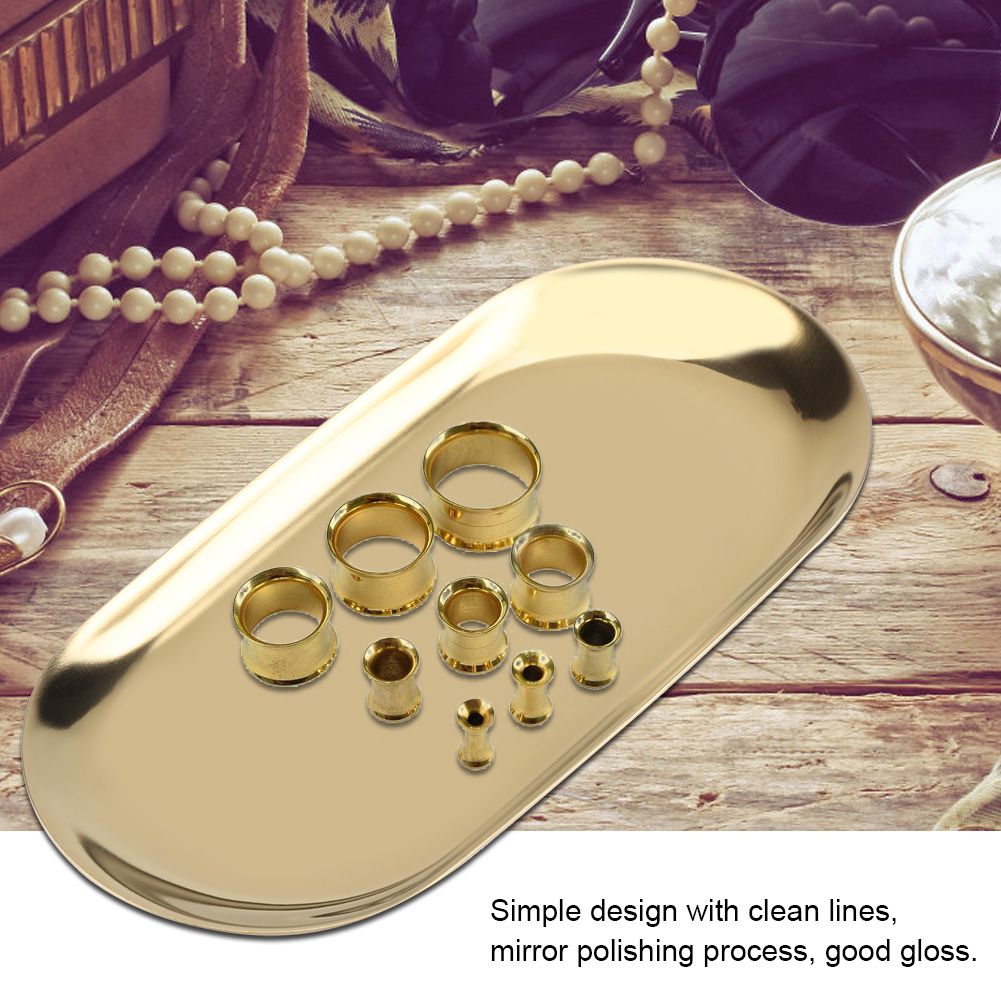 White Smoke Nordic Style Stainless Storage Tray Cosmetics Jewelry Cake Plate for Office Desks(Golden L) Craft Storage & Lighting
