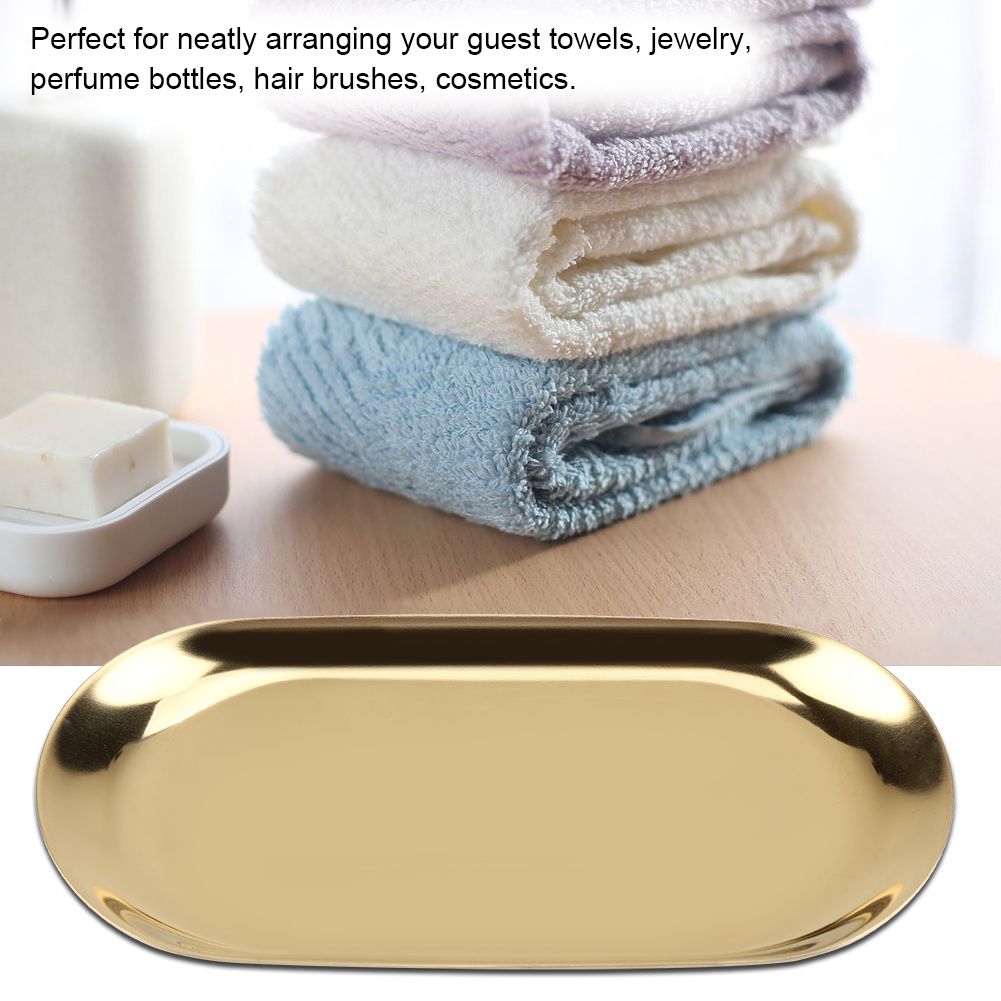 White Smoke Nordic Style Stainless Storage Tray Cosmetics Jewelry Cake Plate for Office Desks(Golden L) Craft Storage & Lighting