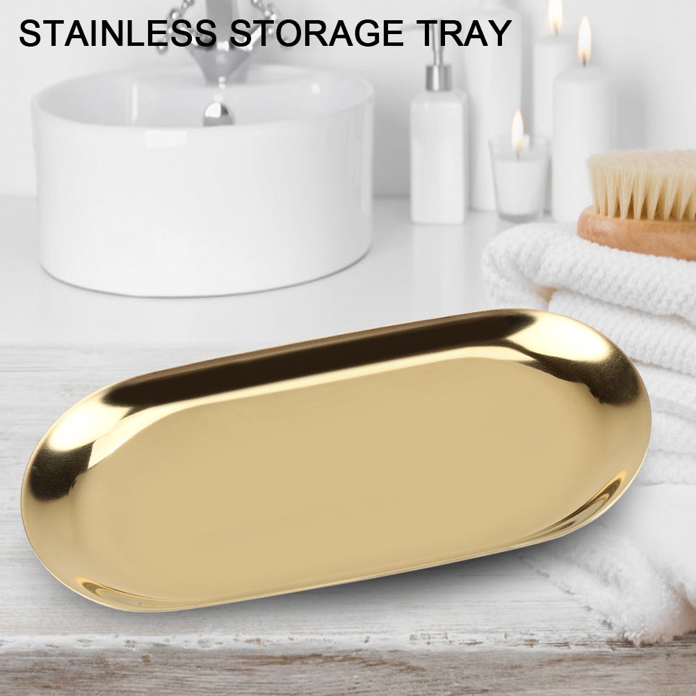 Lavender Nordic Style Stainless Storage Tray Cosmetics Jewelry Cake Plate for Office Desks(Golden L) Craft Storage & Lighting