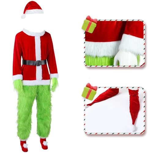 White Smoke Adult Green Monster Christmas Santa Costume Set for Holiday Parties, Cosplay & Themed Events, XL (Bright Green) Occasions > Christmas > Christmas Clothing