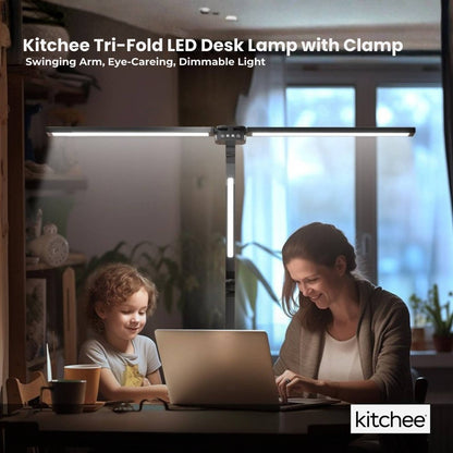 Black Kitchee Tri-Fold LED Desk Lamp with Clamp - Swinging Arm Eye-Care Dimmable Light Craft Storage & Lighting