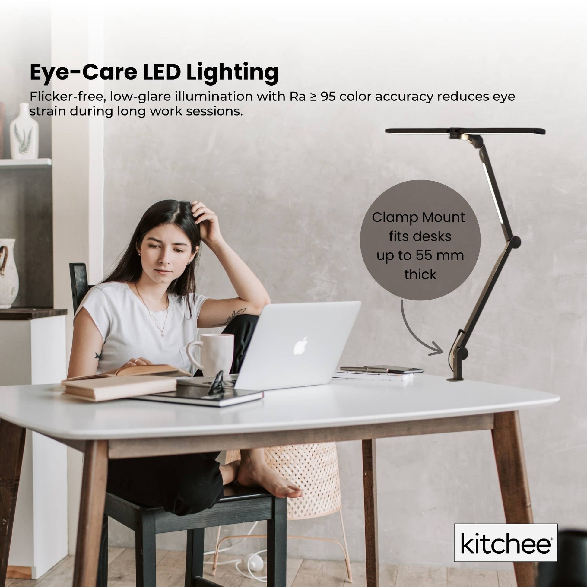 Gray Kitchee Tri-Fold LED Desk Lamp with Clamp - Swinging Arm Eye-Care Dimmable Light Craft Storage & Lighting