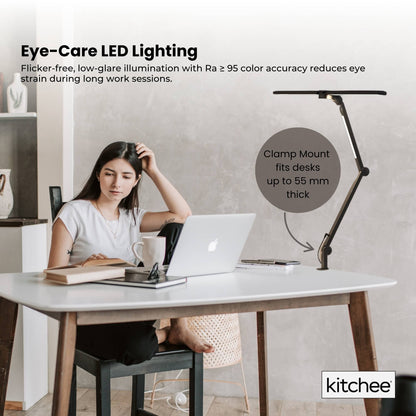 Gray Kitchee Tri-Fold LED Desk Lamp with Clamp - Swinging Arm Eye-Care Dimmable Light Craft Storage & Lighting