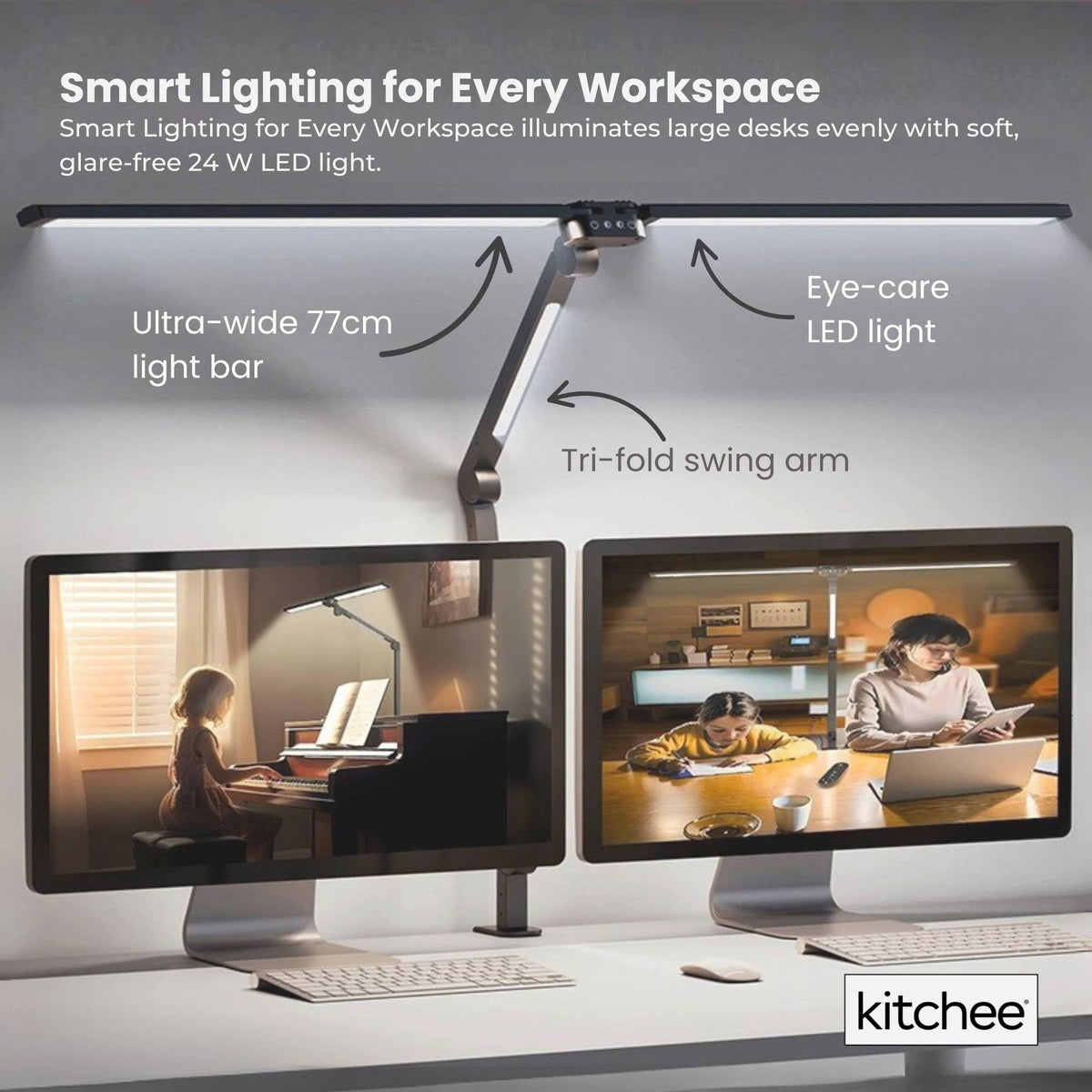 Dark Gray Kitchee Tri-Fold LED Desk Lamp with Clamp - Swinging Arm Eye-Care Dimmable Light Craft Storage & Lighting