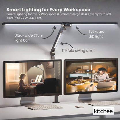 Dark Gray Kitchee Tri-Fold LED Desk Lamp with Clamp - Swinging Arm Eye-Care Dimmable Light Craft Storage & Lighting