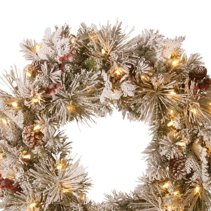 White Smoke Christabelle 61cm Snowy Christmas Wreath Bedford with LED Lights Front Door Decoration Ornament Christmas