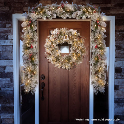 Black Christabelle 61cm Snowy Christmas Wreath Bedford with LED Lights Front Door Decoration Ornament Christmas