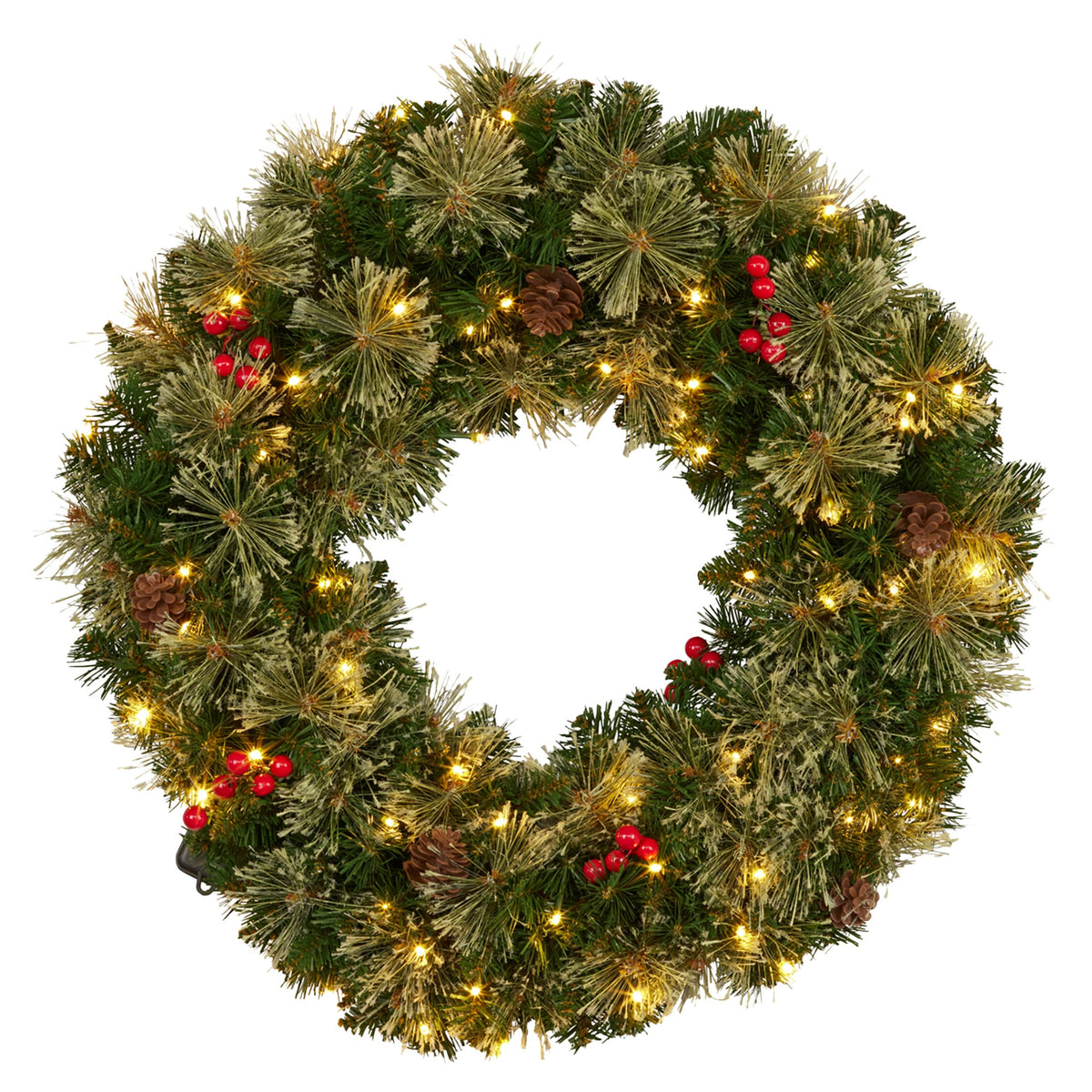 White Smoke Christabelle 61cm Christmas Wreath Bristle Berry with LED Lights Front Door Decoration Ornament Christmas