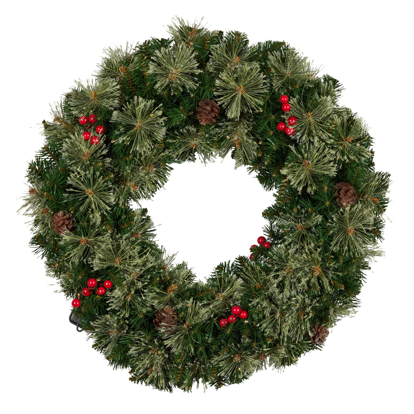 White Smoke Christabelle 61cm Christmas Wreath Bristle Berry with LED Lights Front Door Decoration Ornament Christmas