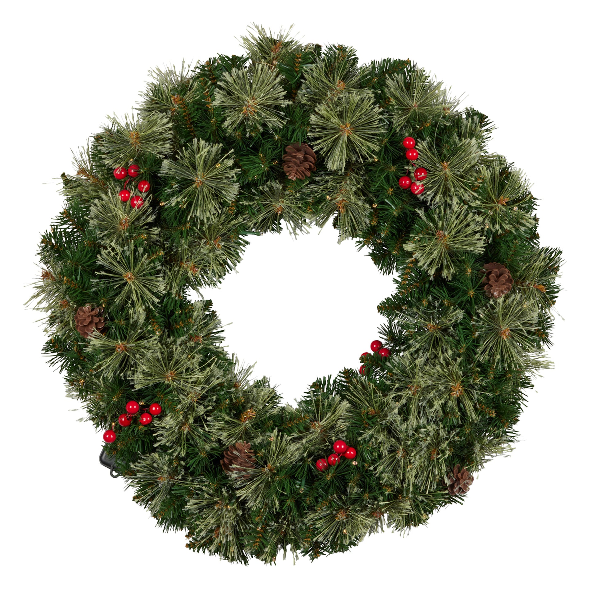 White Smoke Christabelle 61cm Christmas Wreath Bristle Berry with LED Lights Front Door Decoration Ornament Christmas