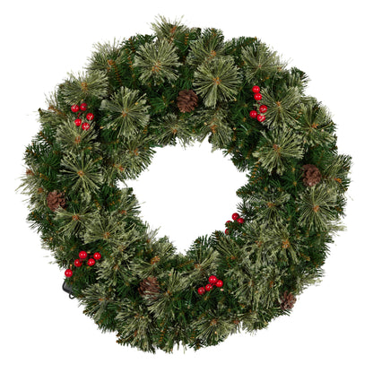 White Smoke Christabelle 61cm Christmas Wreath Bristle Berry with LED Lights Front Door Decoration Ornament Christmas