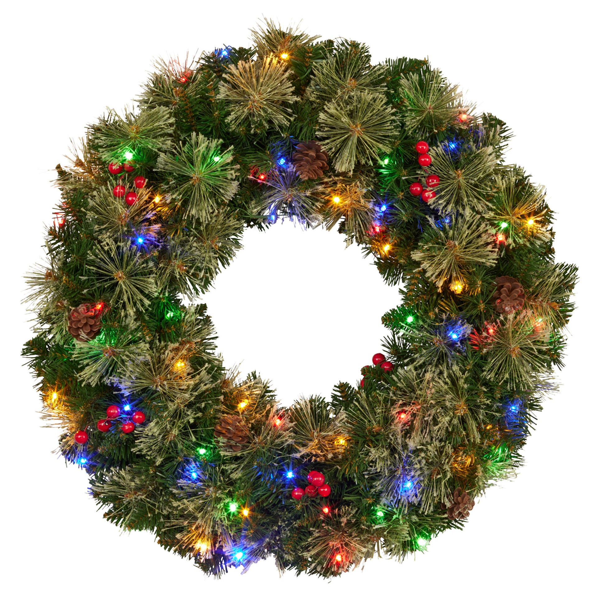 White Smoke Christabelle 61cm Christmas Wreath Bristle Berry with LED Lights Front Door Decoration Ornament Christmas