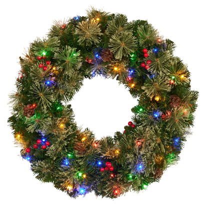 White Smoke Christabelle 61cm Christmas Wreath Bristle Berry with LED Lights Front Door Decoration Ornament Christmas