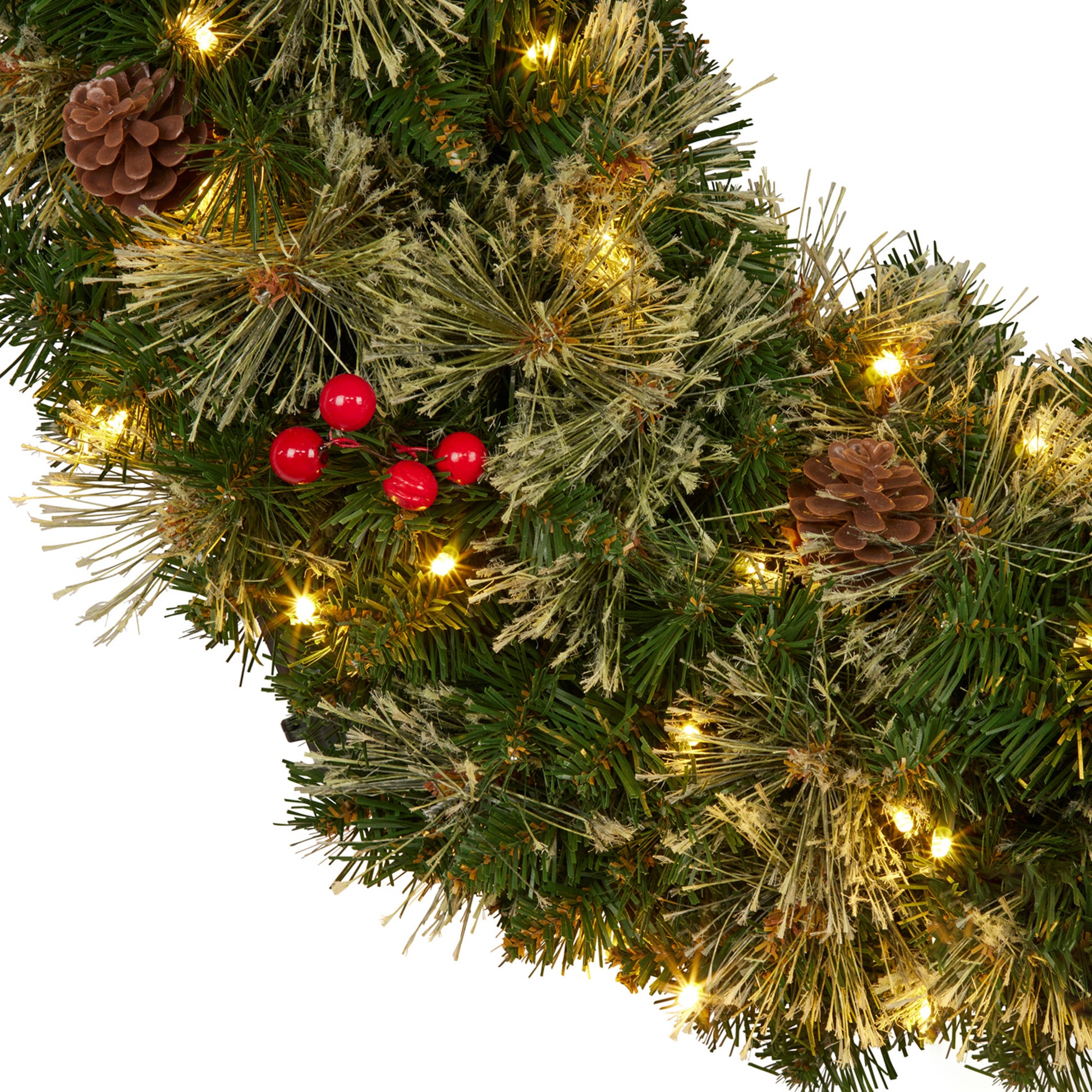 White Smoke Christabelle 61cm Christmas Wreath Bristle Berry with LED Lights Front Door Decoration Ornament Christmas
