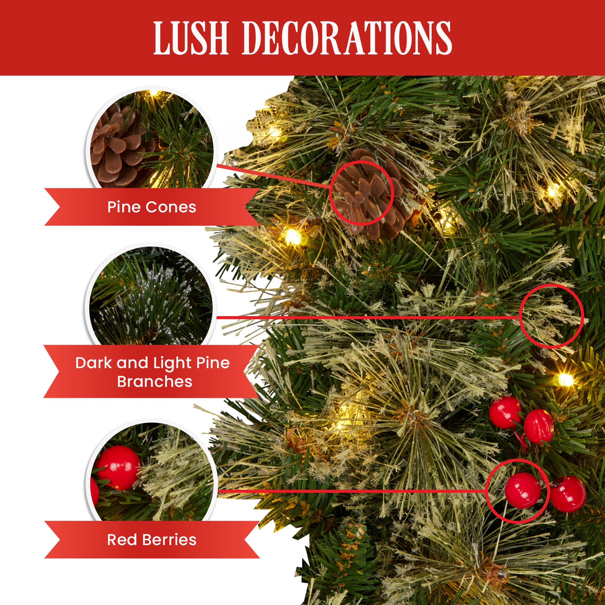 White Smoke Christabelle 61cm Christmas Wreath Bristle Berry with LED Lights Front Door Decoration Ornament Christmas