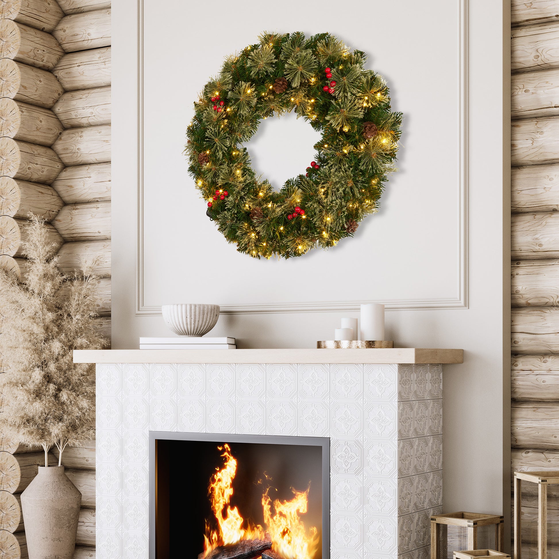 Lavender Christabelle 61cm Christmas Wreath Bristle Berry with LED Lights Front Door Decoration Ornament Christmas