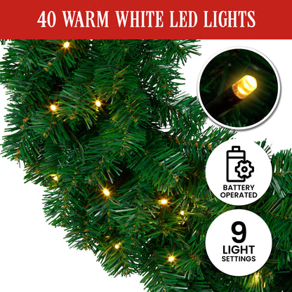 White Smoke Christabelle 61cm Chadwick Christmas Wreath with LED Lights Front Door Decoration Ornament Christmas