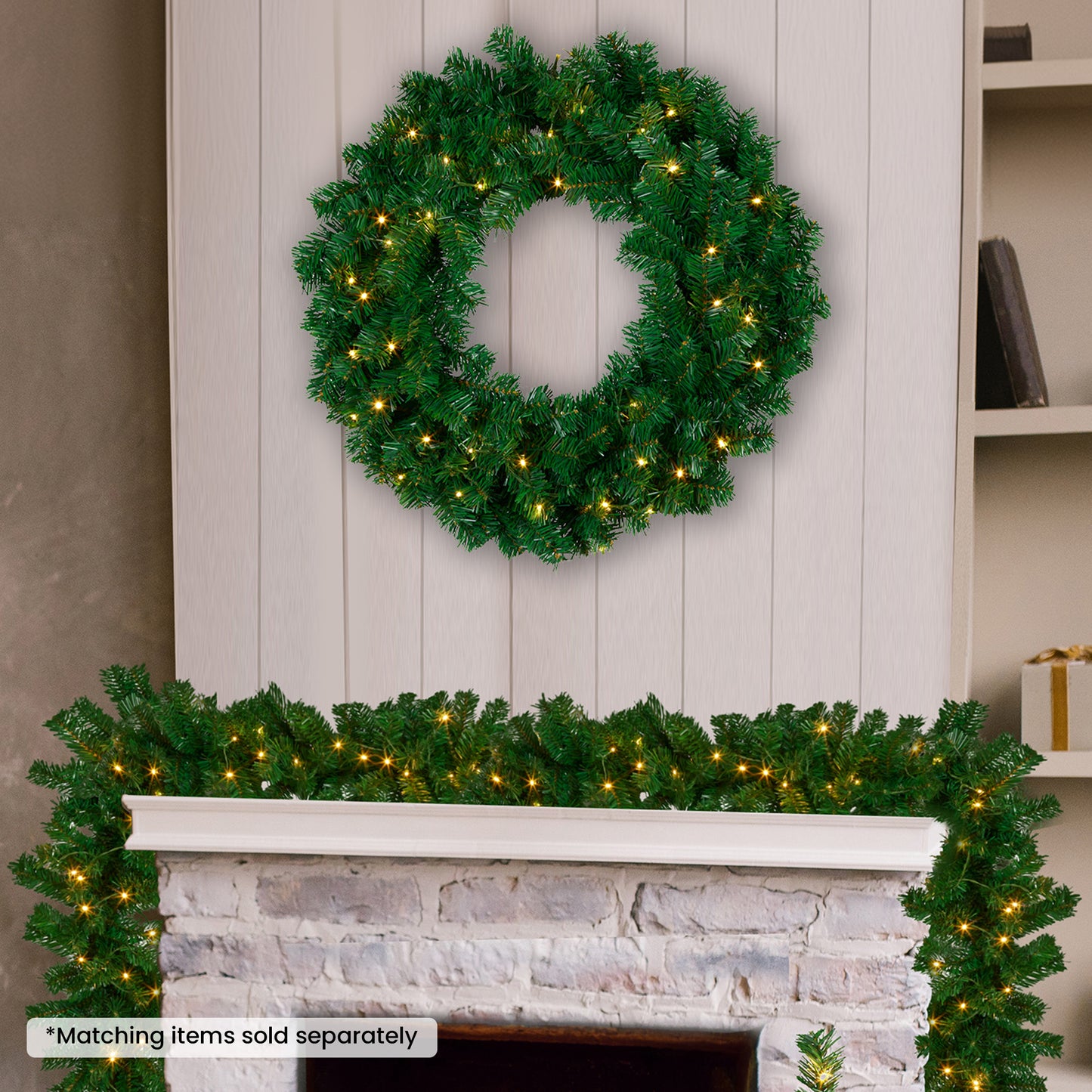 Gray Christabelle 61cm Chadwick Christmas Wreath with LED Lights Front Door Decoration Ornament Christmas