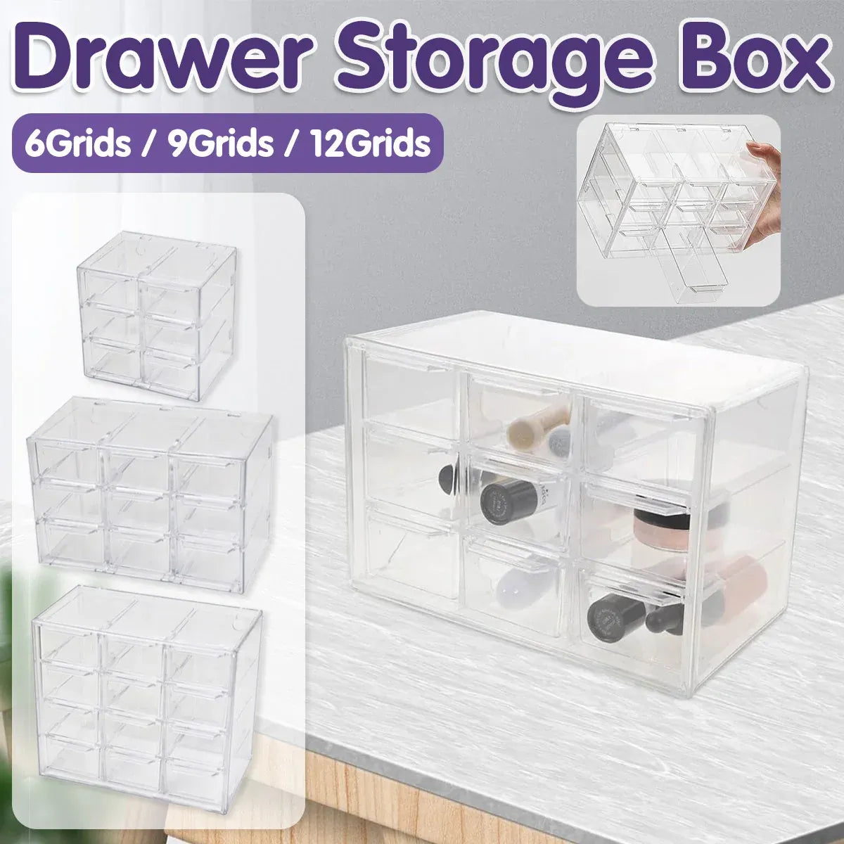 Lavender Storage Organizer Box Mini Plastic Desktop Drawers Desk Craft Cabinet For Office - 9 Grids Craft Storage & Lighting