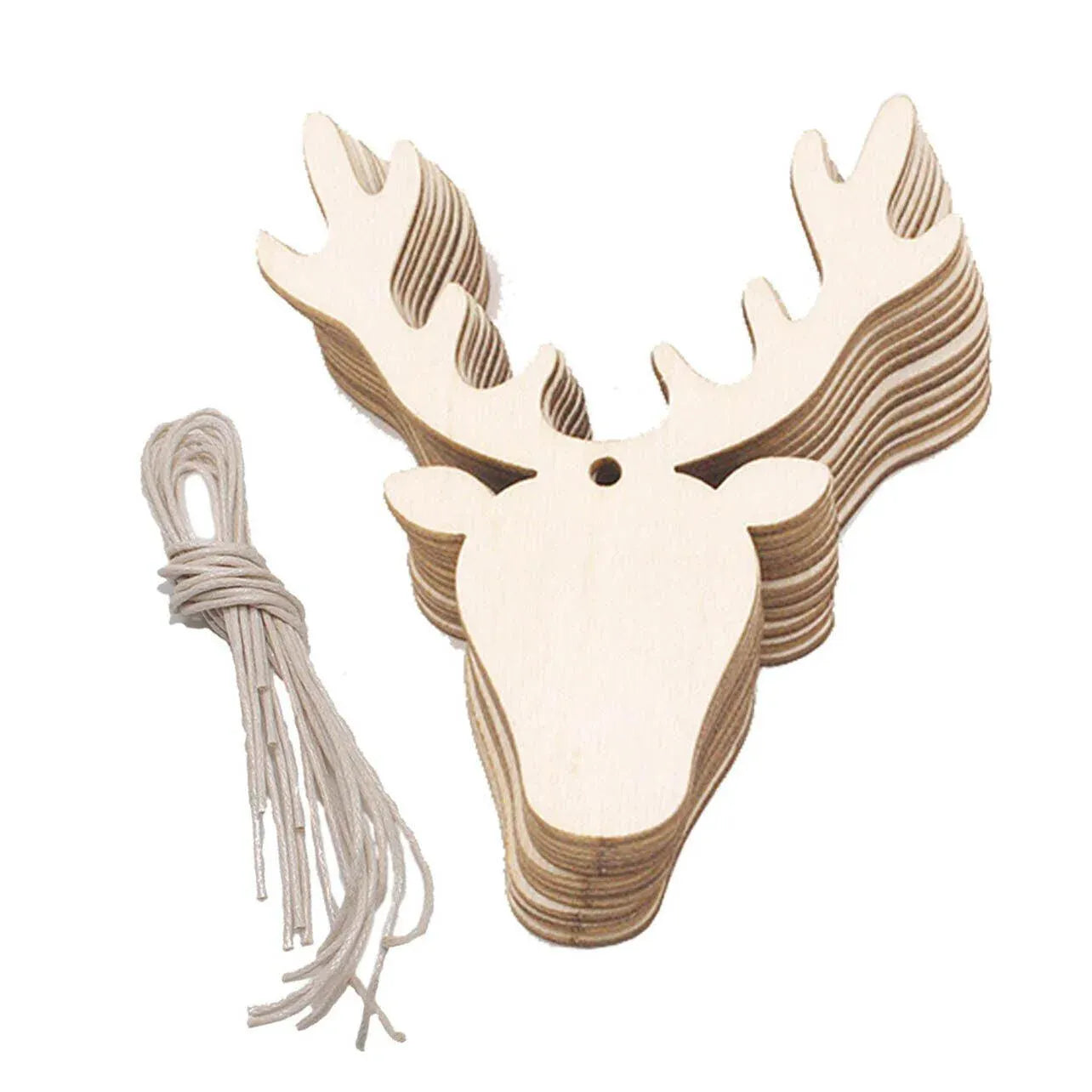 White Smoke Wooden Christmas Hanging Ornament for Tree DIY Craft Decoration 10pcs - Deer with Antlers Christmas